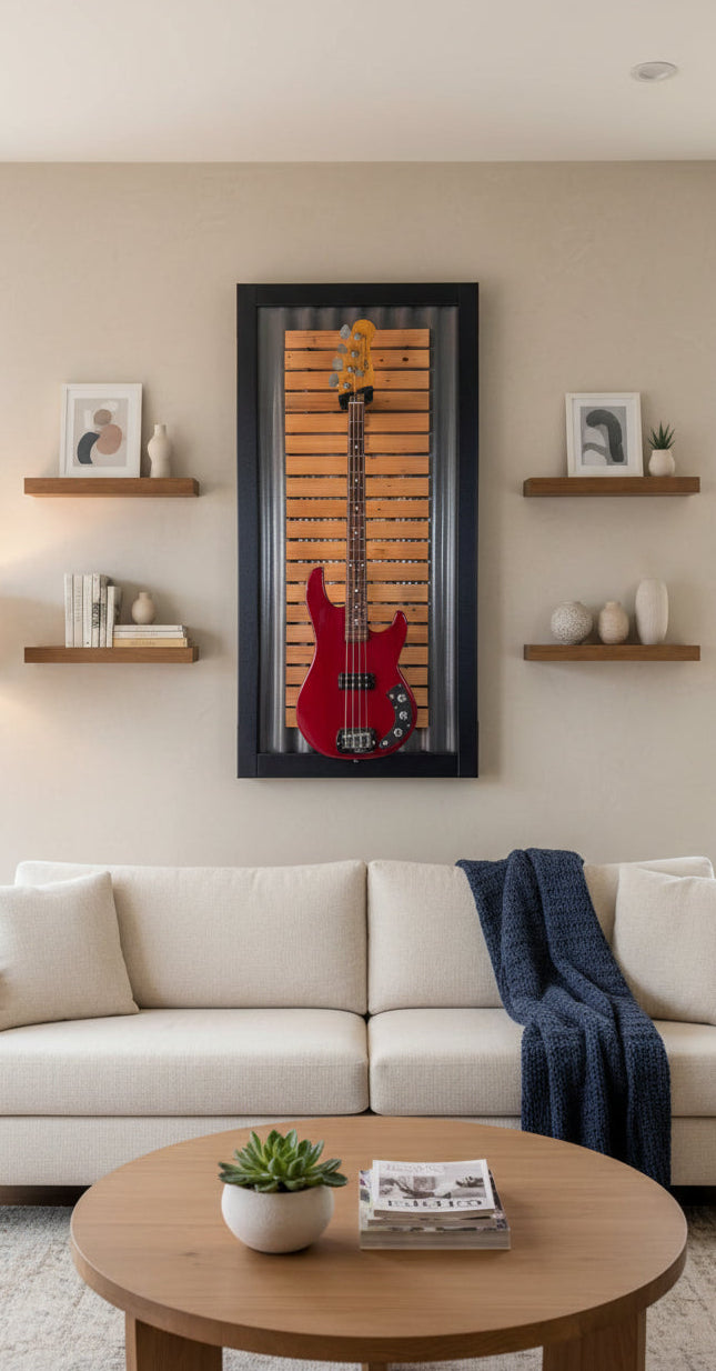 JB Guitar Frame holding a 1981 G&L Bass. This bass was given to me while visiting with Leo Fender and George Fullerton at the G&L factory in 1982. I love having it as a reminder of the conversations I had with George after Leo passed. 

George and his son, Geoff, were always kind and shared some great stories about the early days with Leo. 

The Bass is not included in the sale of this beautiful frame ;)